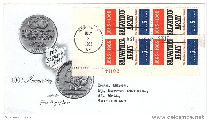 ARM-L109 - ETATS-UNIS N° 784 Bloc De 4 Sur FDC Expédié à St-Gall Suisse Armée Du Salut - Sonstige & Ohne Zuordnung