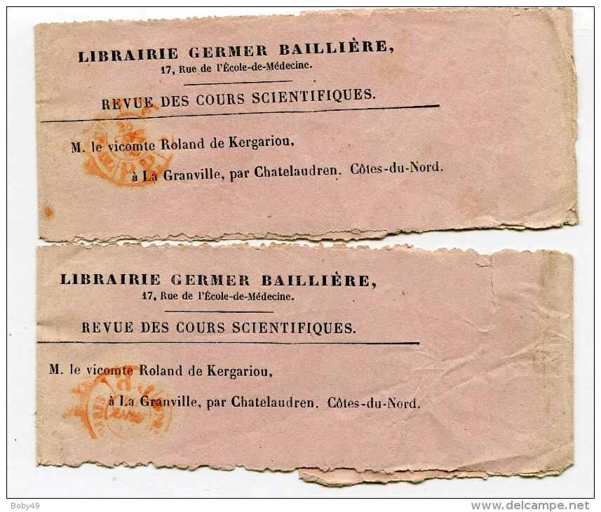 PARIS 2 Bandes De Journaux De 1864 Avec Cachet Imprimés PP - 1849-1876: Klassieke Periode