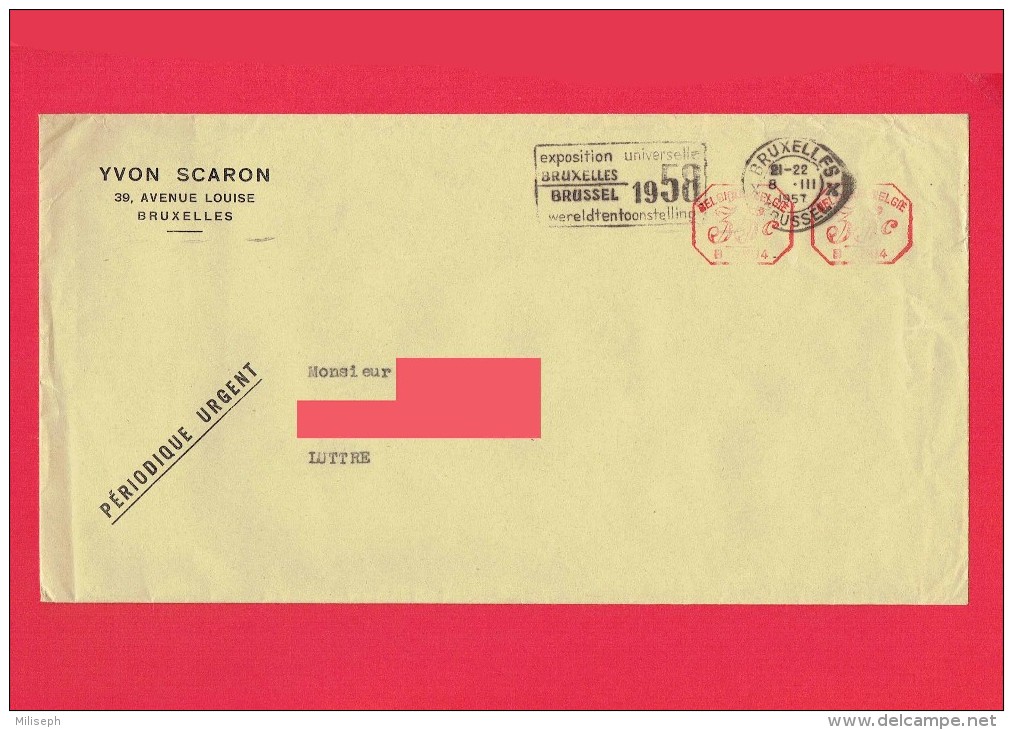 Enveloppe - Yvon SCARON - Agent De Change Bruxelles - 1957 - Marcophilie : Exposition Universelle De Bruxelles 58 (4131 - ...-1959