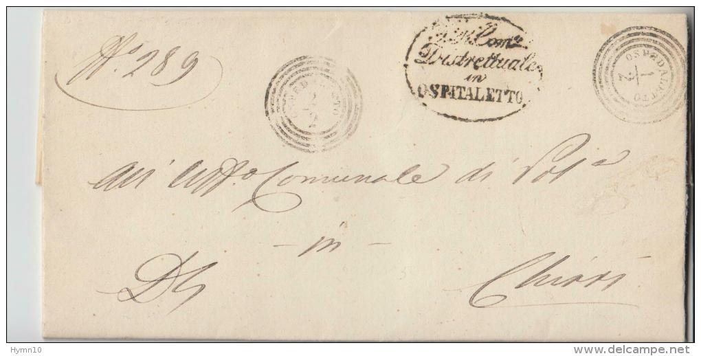 1855 LOMBARDO-VENETO Lettera OSPITALETTO-CHIARI-lettera A POLIZIA-timbro 4 CERCHI OSPITALETTO+ovale UFFICIO-e543 - 1. ...-1850 Prefilatelia