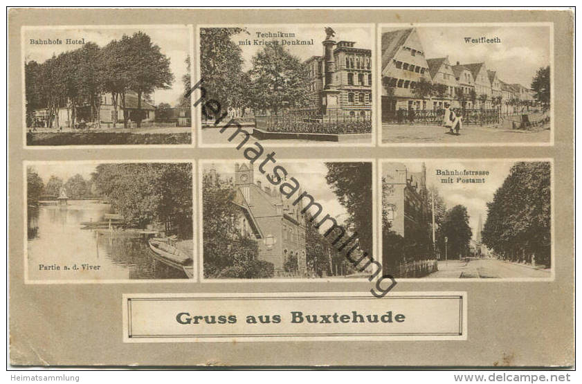 Gruss Aus Buxtehude - Bahnhofstrasse - Westfleth - Postamt - Verlag M. Glückstadt & Münden Hamburg Gel. 1911 - Buxtehude