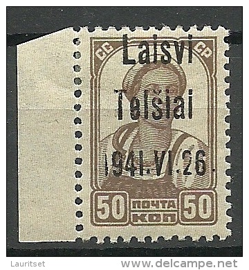 LITAUEN Lithuania 1941 German Occupation Tel&scaron;iai Michel 6 * - Occupation 1938-45