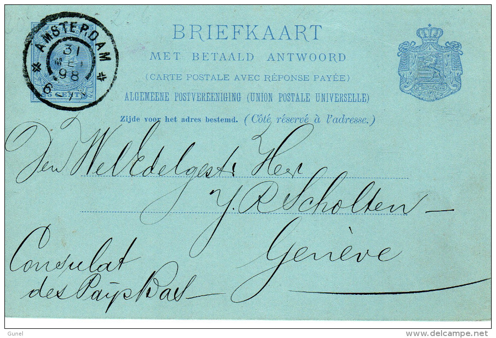 Bk G 30 Vraagkaart Amsterdam - Genève 31 Mei 98 - Postal Stationery