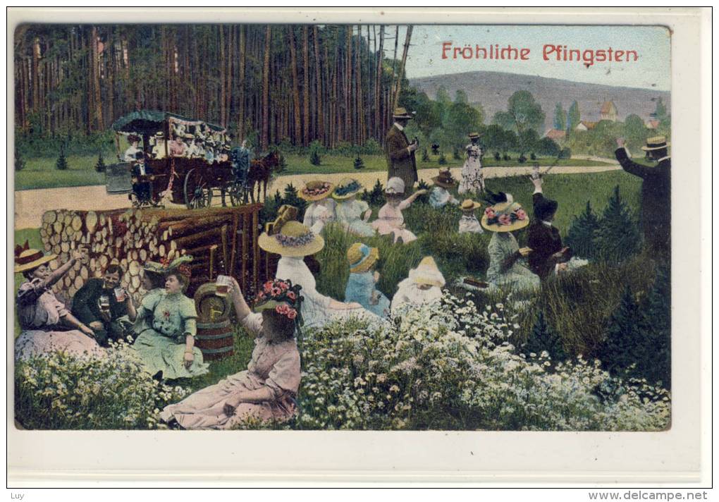 Fröhliche PFINGSTEN - Foto AK Coloriert, Gesellschaft Um 1905 - 10 , Gel - Pentecôte