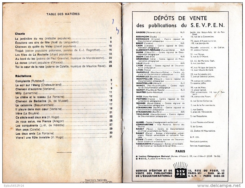 CHANTS ET RECITATIONS diffusés par la radio scolaire 1961-1962  N° 2  : CM2_FEP_CEG (Lot 1 )