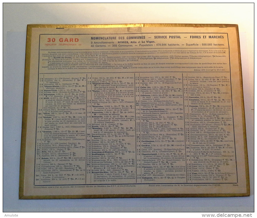 (30) GARD Calendrier Almanach Des PTT 1970 - Grand Format : 1961-70