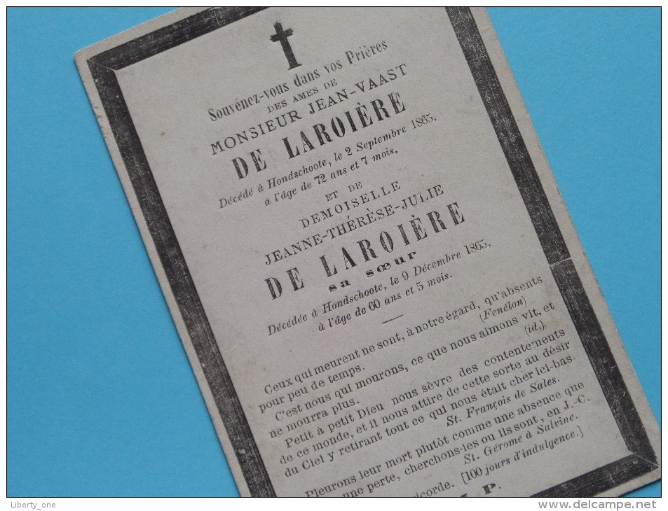 DP Jean-Vaast DE LAROIERE Et Jeanne-Thérèse-Julie De Laloière ( Soeur ) HONDSCHOOTE 1865 ( Zie Foto´s Voor Details ) ! - Religion & Esotericism