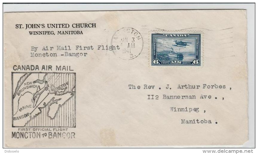Canada - First Flight Monoton-Bangor Cover 1941-2 Scans - First Flight Covers