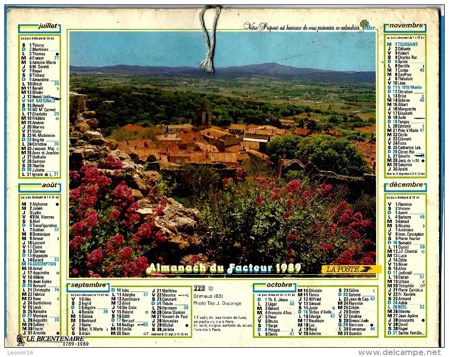 ALMANACH DES P.T.T 1989 (57)  -  Complet ** COLMAR (68) - GRIMAUD (83) ** Calendrier * OLLER * N°223 - Big : 1981-90