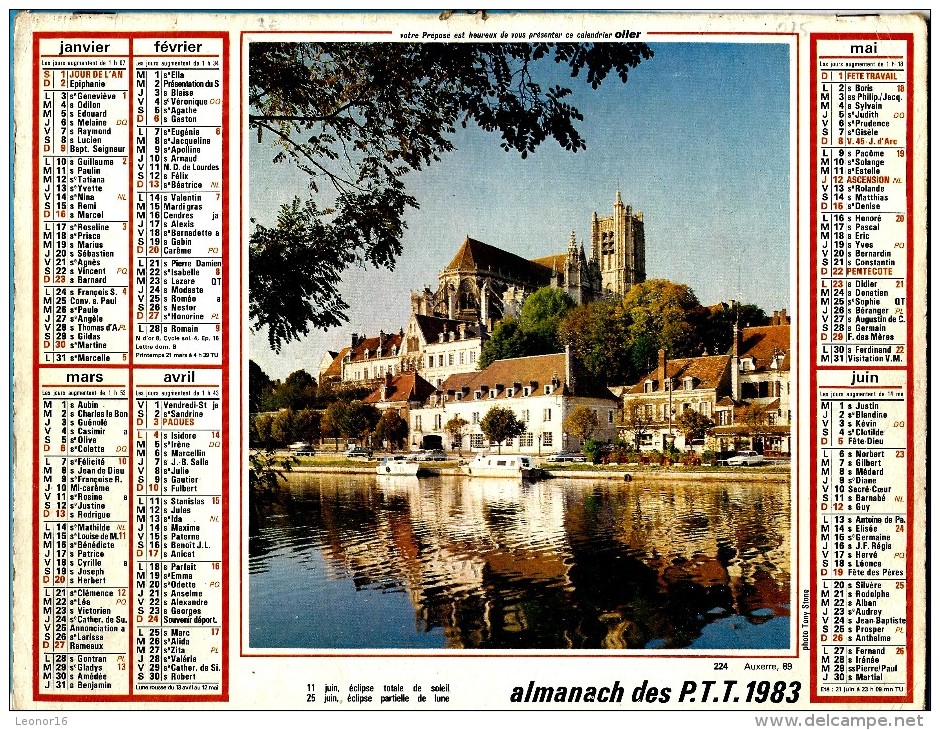 ALMANACH DES P.T.T 1983 (88)  -  Complet ** AUXERRE  (89) -  APREMONT (18) ** Calendrier * OLLER * N° 224 - Tamaño Grande : 1981-90