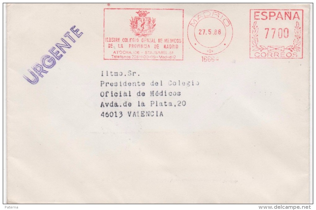 2987   Carta Urgente   Madrid 1986, Colegio De Medicos , - Cartas & Documentos