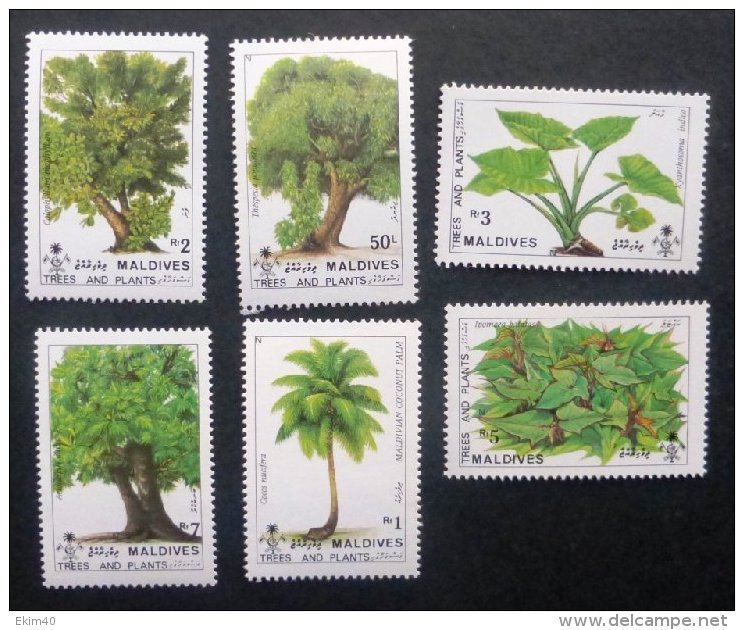 Selection Of 6 Mint/MNH Stamps From Maldives Issued 1987 Trees/Plants No TH-617 - Maldives (1965-...)