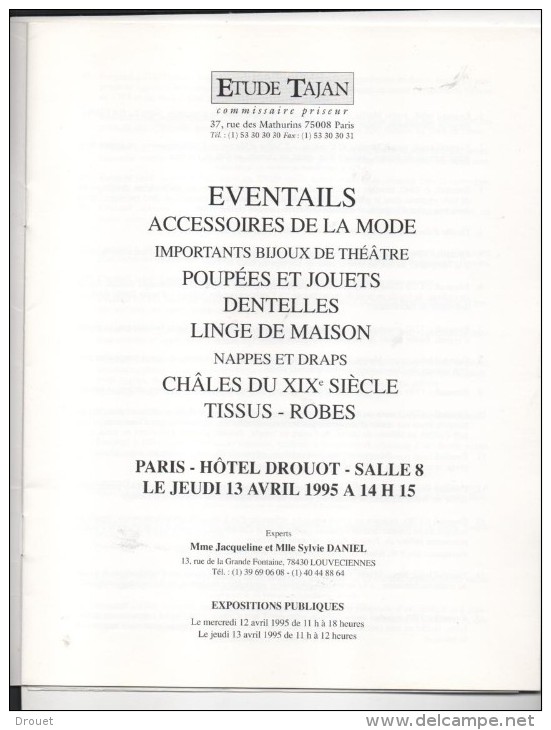 CATALOGUE DE VENTE EVENTAILS  ET MODES  1995 - Advertising