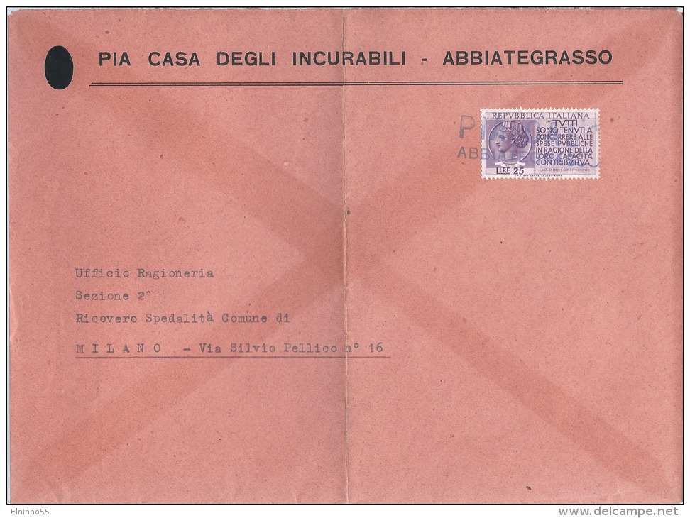 1954 Lettera L. 25 Capacità Contributiva - Uso Singolo Da Abbiategrasso - 1946-60: Storia Postale