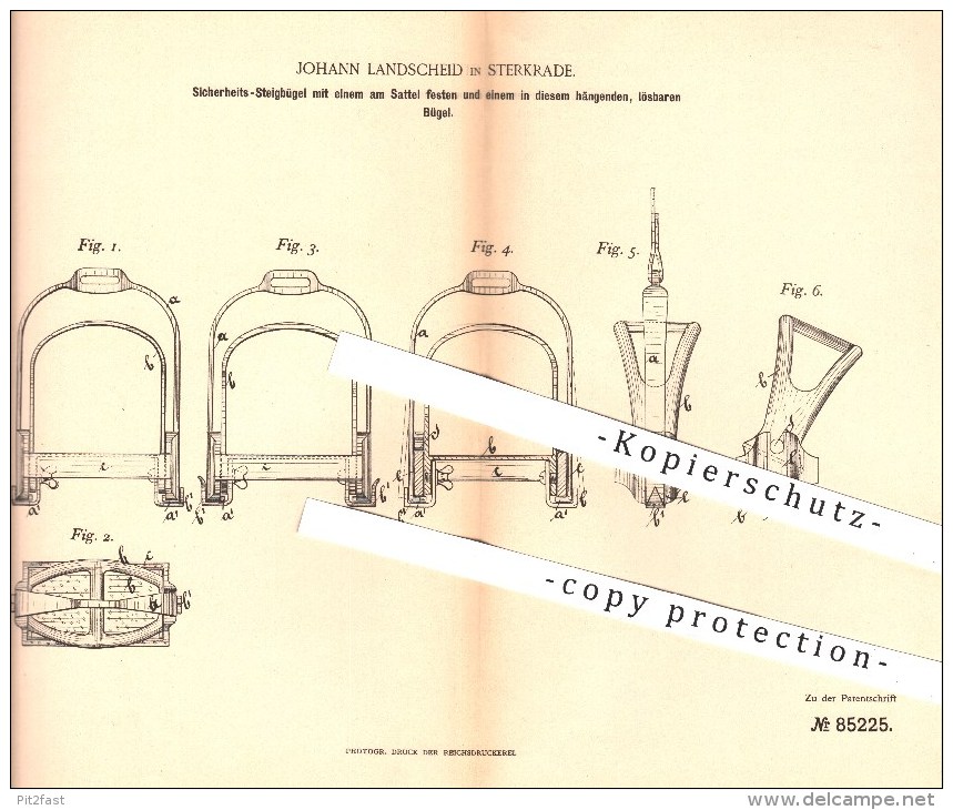 Original Patent - J. Landscheid , Sterkrade , 1895 , Steigbügel , Bügel , Sattel , Reiten , Reitsport , Pferd , Pferde ! - Historische Dokumente