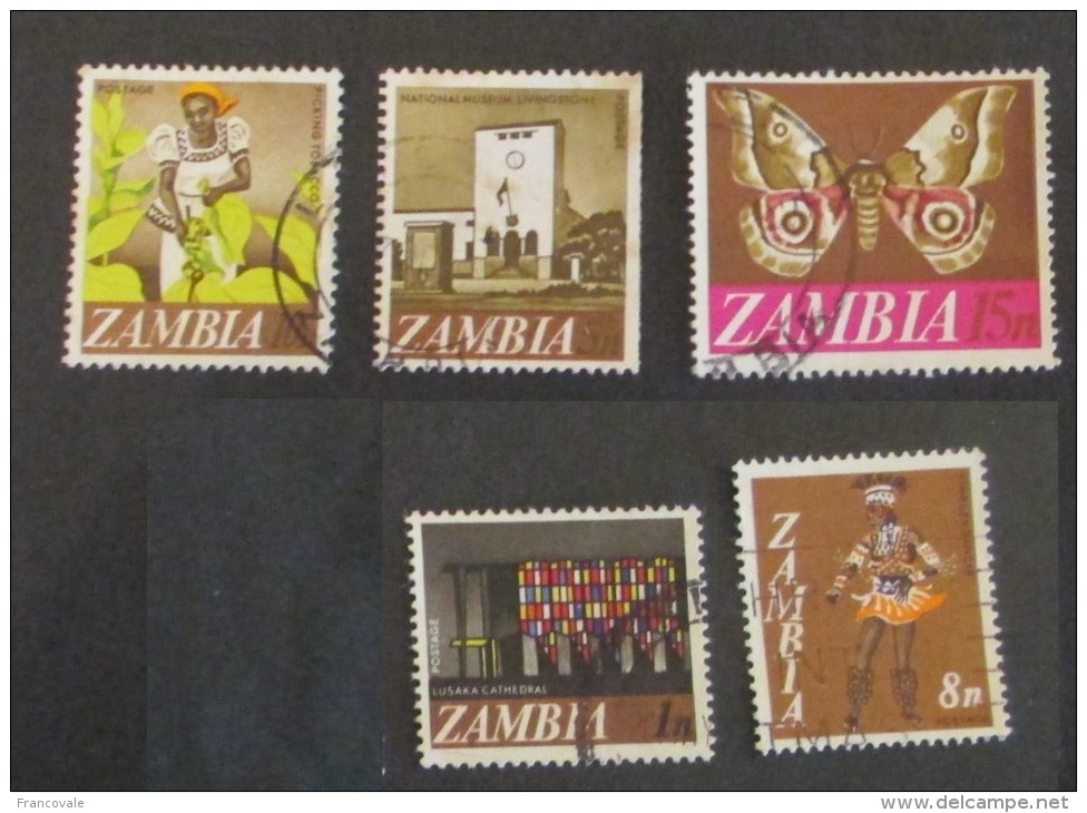 Zambia 1968 Lot 5 Stamps Used Tobacco Museum Batterfly Cathedral Dancer - Zambie (1965-...)