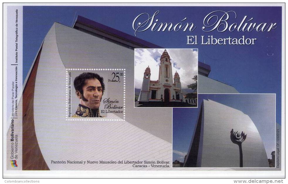 Lote V2012-1, Venezuela, 2012, HF, SS, Simon Bolivar, El Libertador, Panteon Nacional Y Mausoleo, Pantheon, Mausoleum - Venezuela
