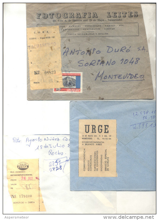 94 RARE PRIVATE COURIERS ENVELOPES AND OTHERS FROM URUGUAY MOST OF THEM CHILI AND COLOMBIA BELLE COMPOSITION - Uruguay