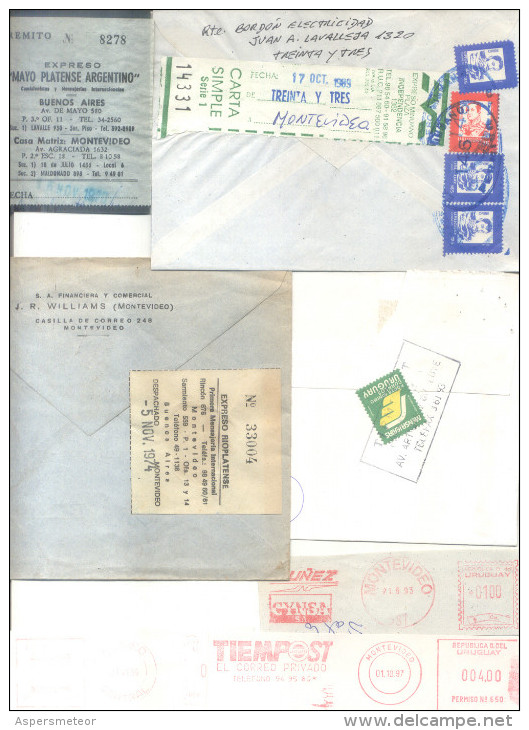 94 RARE PRIVATE COURIERS ENVELOPES AND OTHERS FROM URUGUAY MOST OF THEM CHILI AND COLOMBIA BELLE COMPOSITION