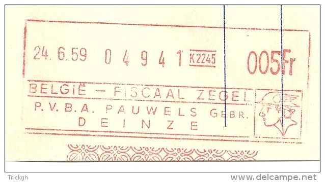 België 1959 Fiscaal Zegel / Deinze &gt;&gt; Poesele / Pauwels Verf Peinture Paint / 2 Scan - Documentos