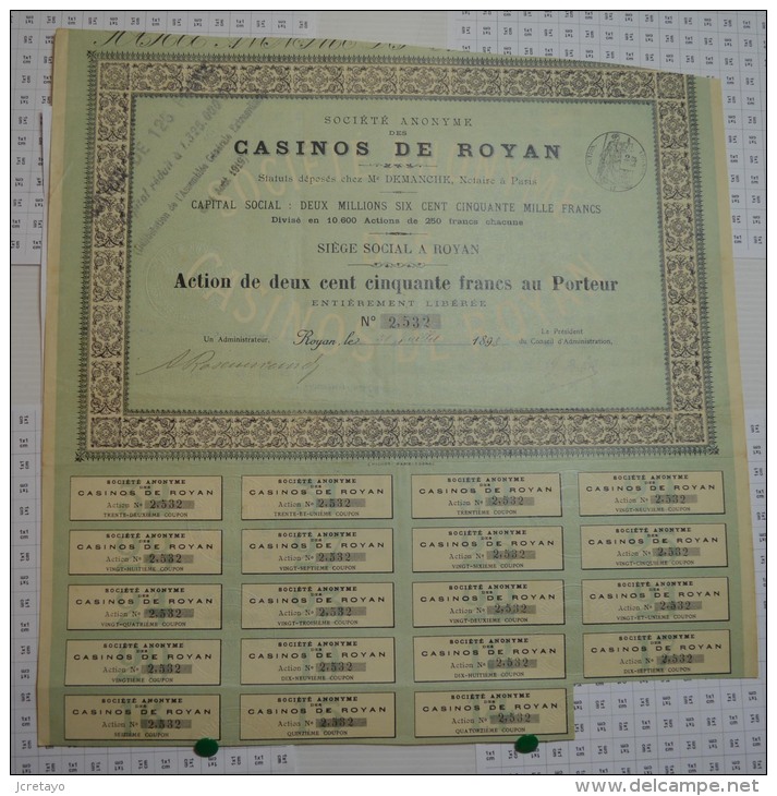 Casinos De Royan, Ss à Royan, Action De 250 Frs - Casinos