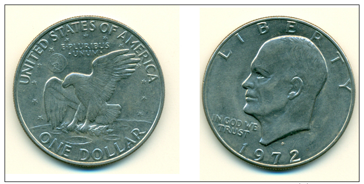 1972-D  USA  Eisenhower One Dollar Coin - 1971-1978: Eisenhower