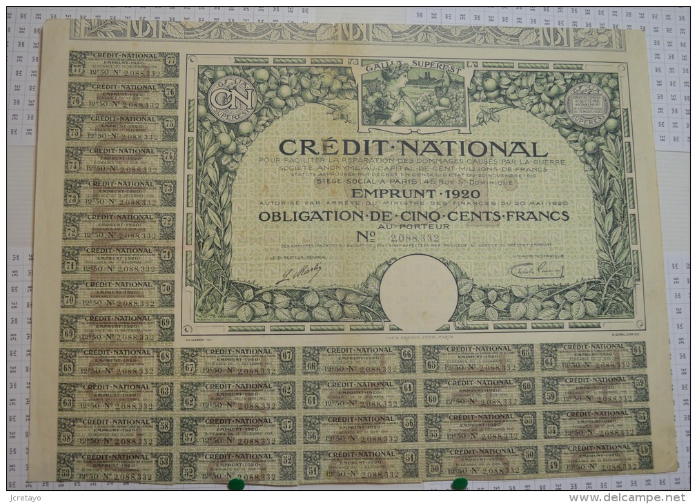 Credit National, Emprunt De 1920 - Banque & Assurance