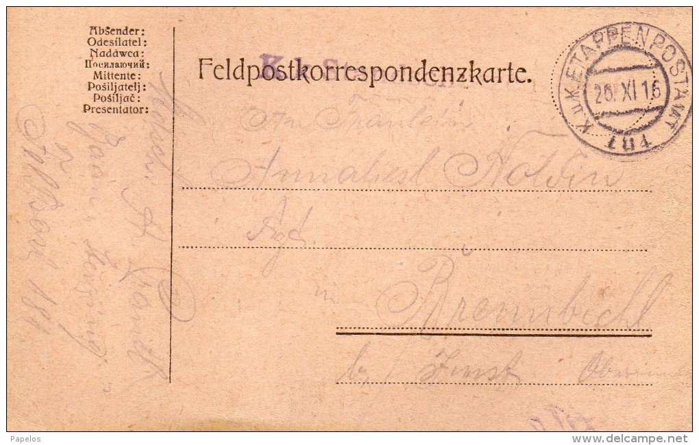 1916 CARTOLINA   CON ANNULLO FELDPOST - Documents