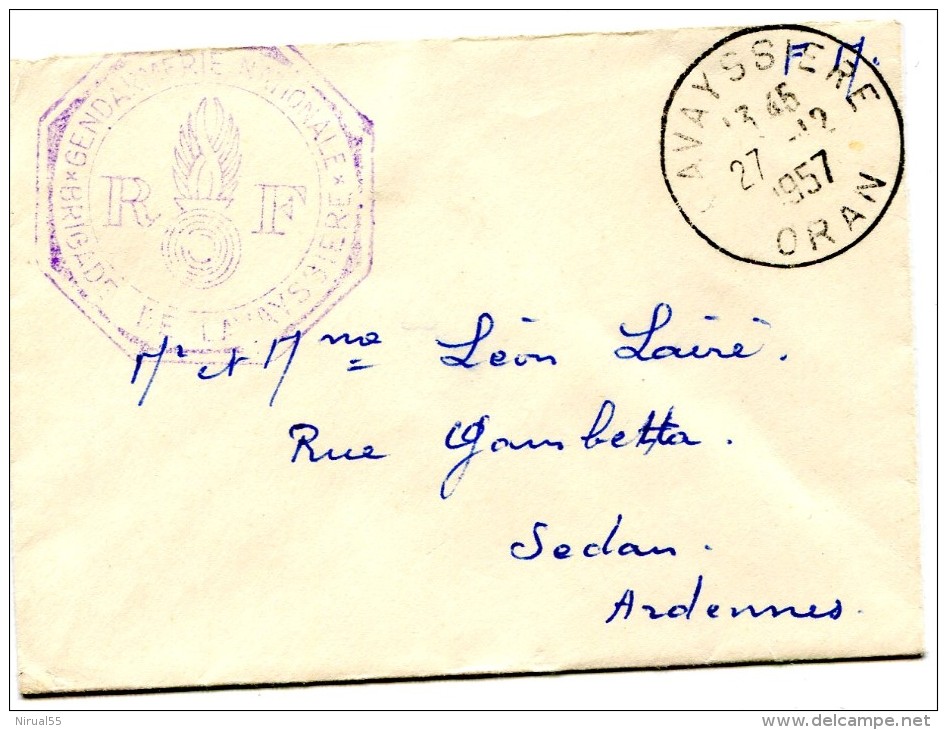 LAVAYSSIERE Maroc CAD Du 27.12.1957 + Cachet Violet "Gendarmerie Nationale Brigade De LAVAYSSIERE"   .......G - Marruecos (1956-...)