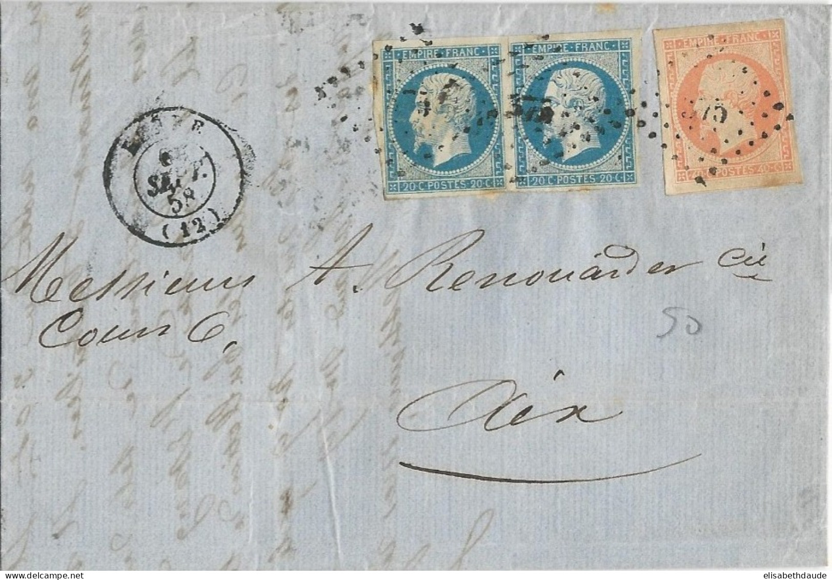 1858 - BdR - 40c + PAIRE 20c EMPIRE Sur LETTRE 3° ECHELON De BERRE Pour AIX - 1853-1860 Napoleon III