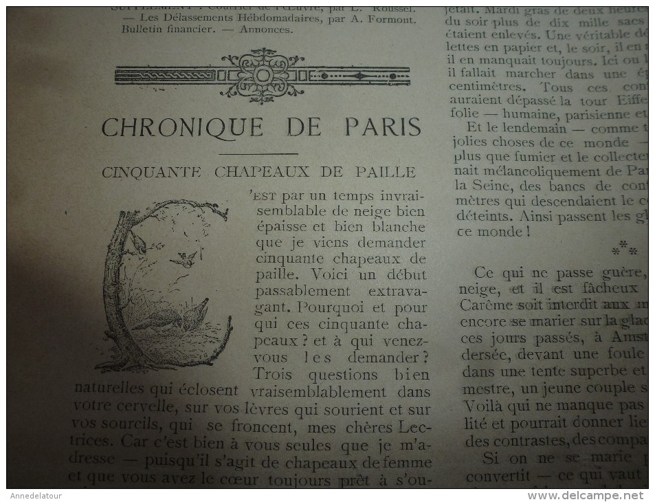 1895   LA FRANCE ILLUSTREE : Quai Malaquais à Paris;LA GASCOGNE Au Havre;L'ANGELUS En Mer (bateau N1173); Lait Mouillé - 1850 - 1899