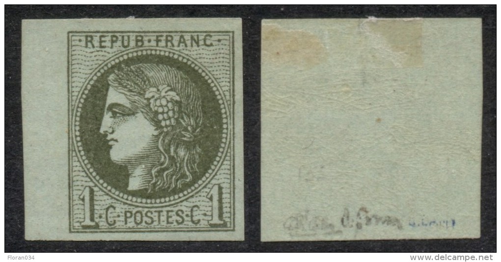 France N° 39A BdF Neuf * - Signé 2 Fois- Cote 300 Euros - TTB - 1870 Emission De Bordeaux