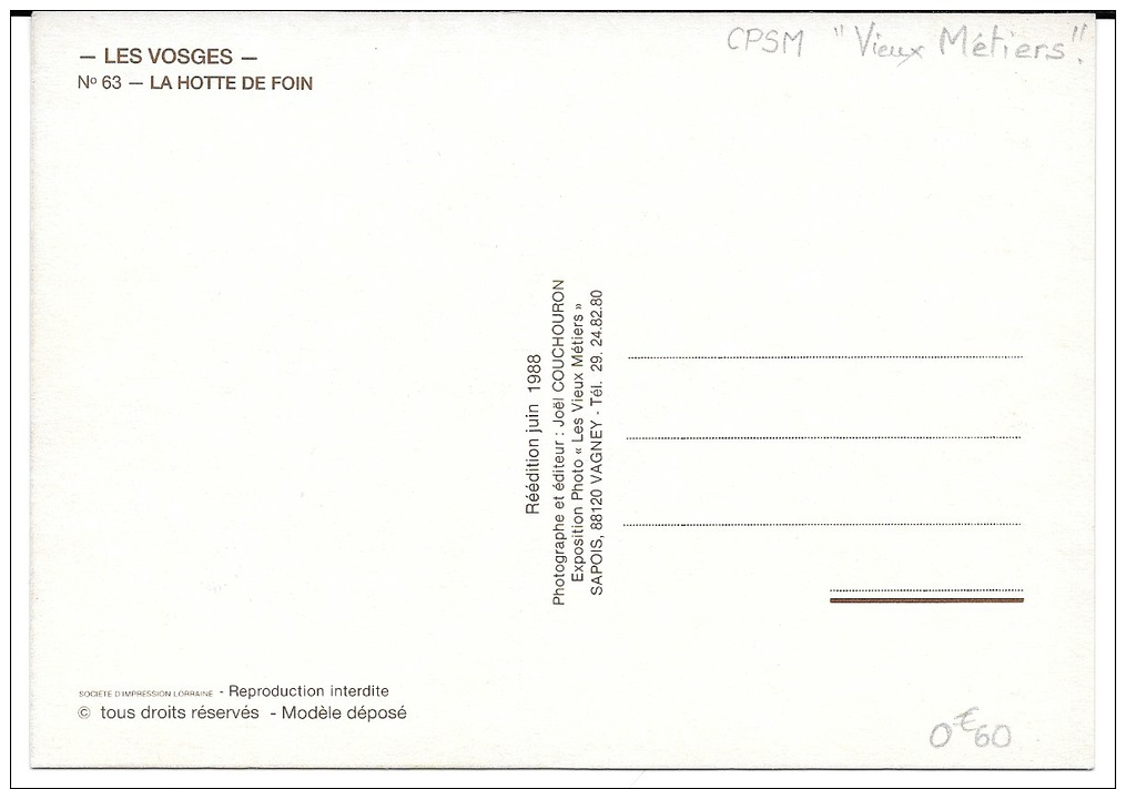 Cpm Les Vosges "Vieux Métiers" - La Hotte De Foin . (Joël Couchouron). - Autres & Non Classés