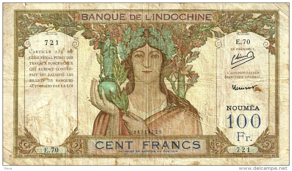NEW CALEDONIA 100 FRANCS BROWN WOMAN HEAD FRONT MOTIF BACK NOT DATED(1937) P42e 5TH SIG VARIETY VF+ READ DESCRIPTION!! - Nouvelle-Calédonie 1873-1985