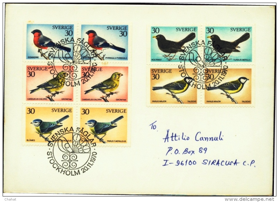 BIRDS-WINTERING BIRDS BOOKLET PANE-IN PAIRS USED ON COVER-SWEDEN-1970-BX1-95 - Piciformes (pájaros Carpinteros)