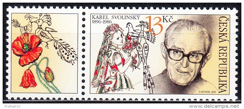 Czech Rep. / Stamps (2016) 0873 KL: Karel Svolinsky (1896-1986) Czech Painter, Pedagogue (folk Costume, Flowers, Birds) - Neufs