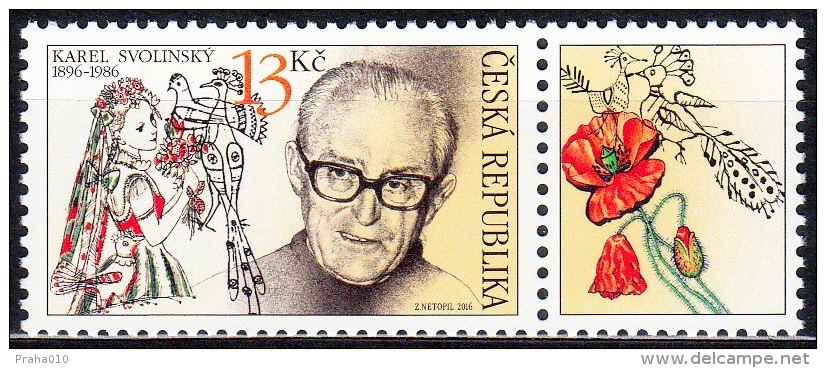 Czech Rep. / Stamps (2016) 0873 KP: Karel Svolinsky (1896-1986) Czech Painter, Pedagogue (folk Costume, Flowers, Birds) - Nuevos