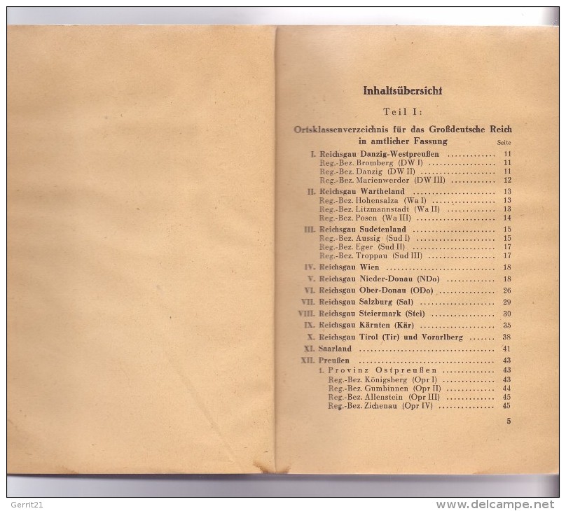 Ortsklassenverzeichnis Für Das Grossdeutsche Reich, 1944, Incl. General-Gouvernement, Böhmen&Mähren, Elsass-L. - Encyclopedieën
