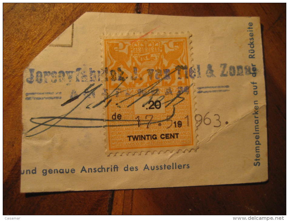 1963 Amsterdam 20 Cent. Je Maintiendrai On Piece Fragment Revenue Fiscal Tax Postage Due Official Netherlands Holland - Fiscales