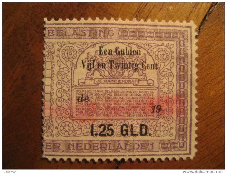 1.25 GLD Belasting Der Nederlanden Je Maintiendrai Revenue Fiscal Tax Postage Due Official Netherlands Holland - Steuermarken