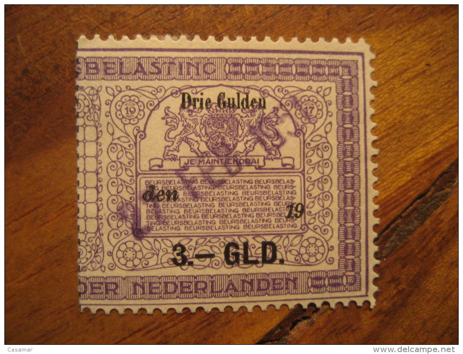3 GLD Belasting Der Nederlanden Je Maintiendrai Revenue Fiscal Tax Postage Due Official Netherlands Holland - Revenue Stamps