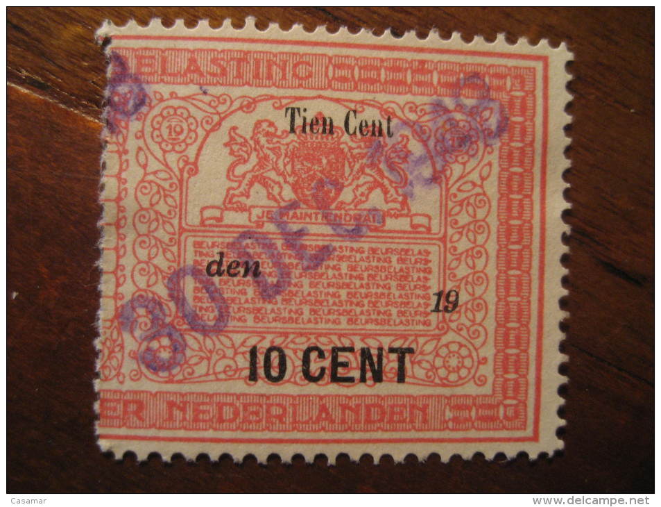 10 Cent Belasting Der Nederlanden Je Maintiendrai Revenue Fiscal Tax Postage Due Official Netherlands Holland - Revenue Stamps