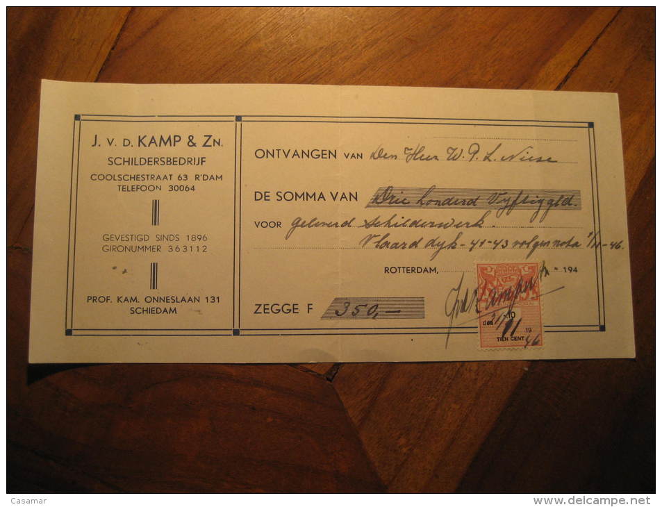 1946 ROTTERDAM 10 Cent Je Maintiendrai On Document Revenue Fiscal Tax Postage Due Official Holland - Fiscali