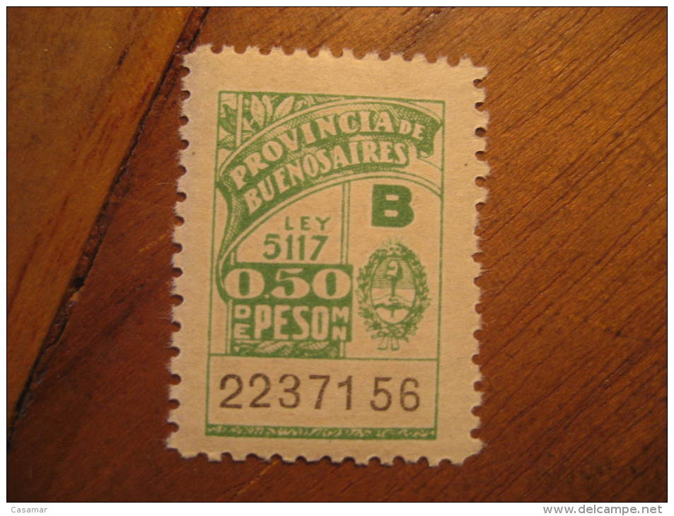 BUENOS AIRES 0,50 Peso Ley 5117 B Revenue Fiscal Tax Postage Due Official Argentina - Buenos Aires (1858-1864)