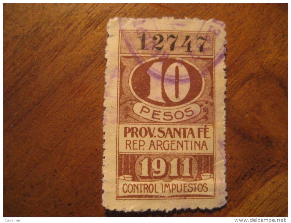 1911 SANTA FE 10 Pesos Control Impuestos Revenue Fiscal Tax Postage Due Official Argentina - Oficiales