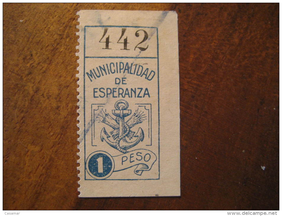 Municipalidad De ESPERANZA 1 Peso Ancla Anchor Revenue Fiscal Tax Postage Due Official Argentina - Service