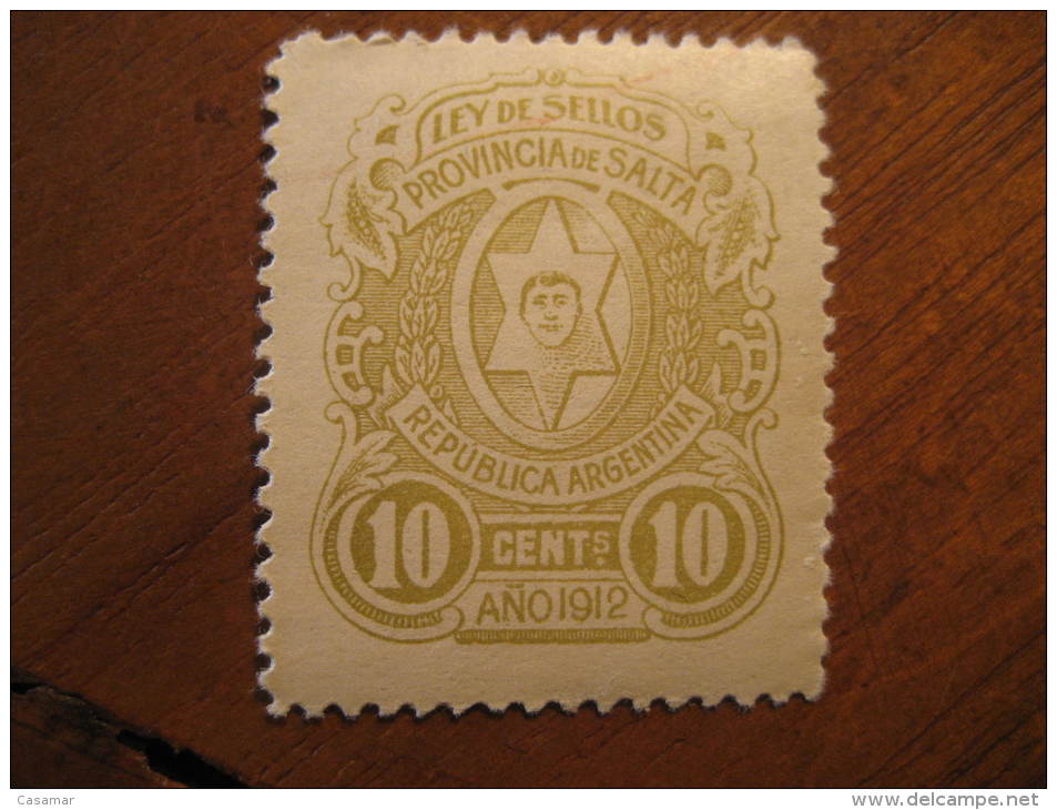 1912 SALTA 10 Cents. Ley De Sellos Revenue Fiscal Tax Postage Due Official Argentina - Oficiales