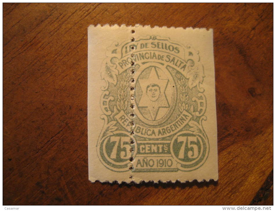 1910 SALTA 75 Cents. Perforated ERROR Ley De Sellos Revenue Fiscal Tax Postage Due Official Argentina - Oficiales