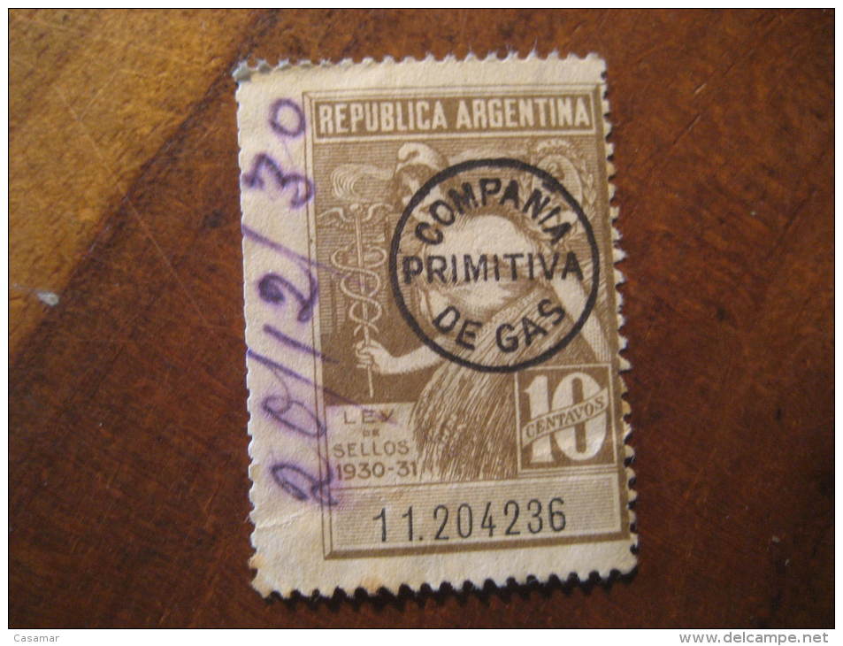 COMPAÑIA PRIMITIVA DE GAS 1930 1931 Ley De Sellos 10 Centavos Revenue Fiscal Tax Postage Due Official Argentina - Oficiales