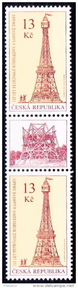 Czech Rep. / Stamps (2016) 0879 (2x) Ss K1: 125 Years Petrin Lookout Tower And Cableways (1891); Painter: Adolf Absolon - Unused Stamps